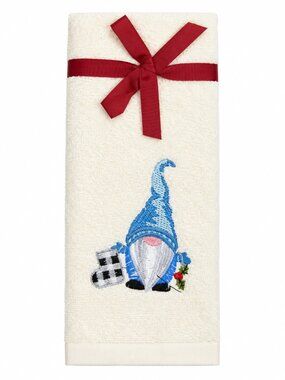 Avanti Gnome Fingertip Towels Set of 2 Embroidered Christmas Blue White Holiday